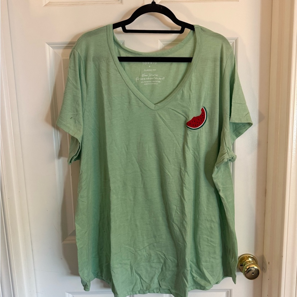 Torrid Green Short Sleeve Tee with Watermelon Patch
